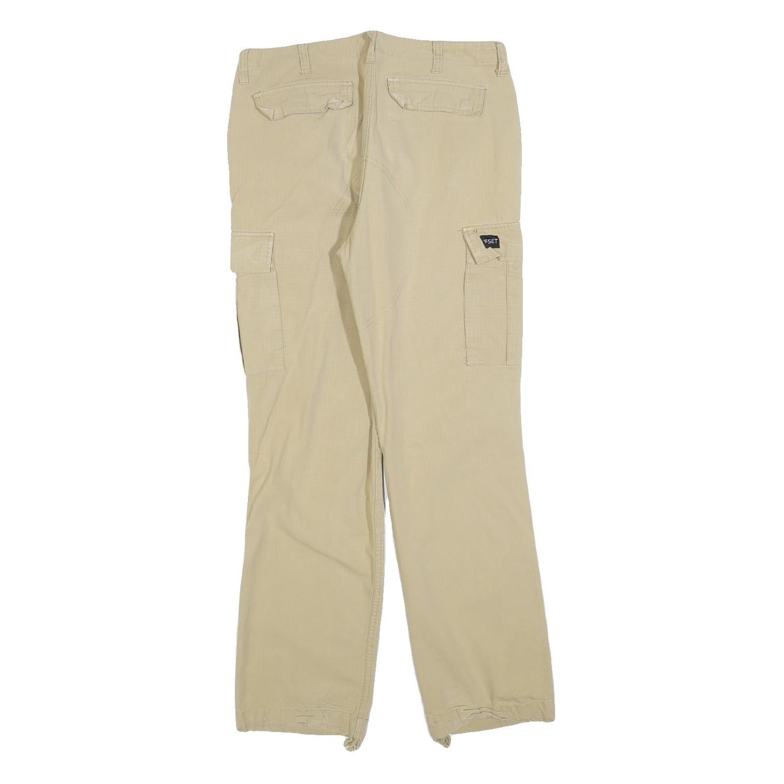 RESET Womens Cotton Blend Beige Regular Cargo Trousers W30 L30 Casual Zip