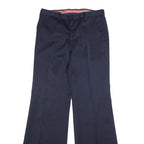 Mens Navy Relaxed Wide-Leg Trousers W32 L35 Formal Classic Zip Pockets