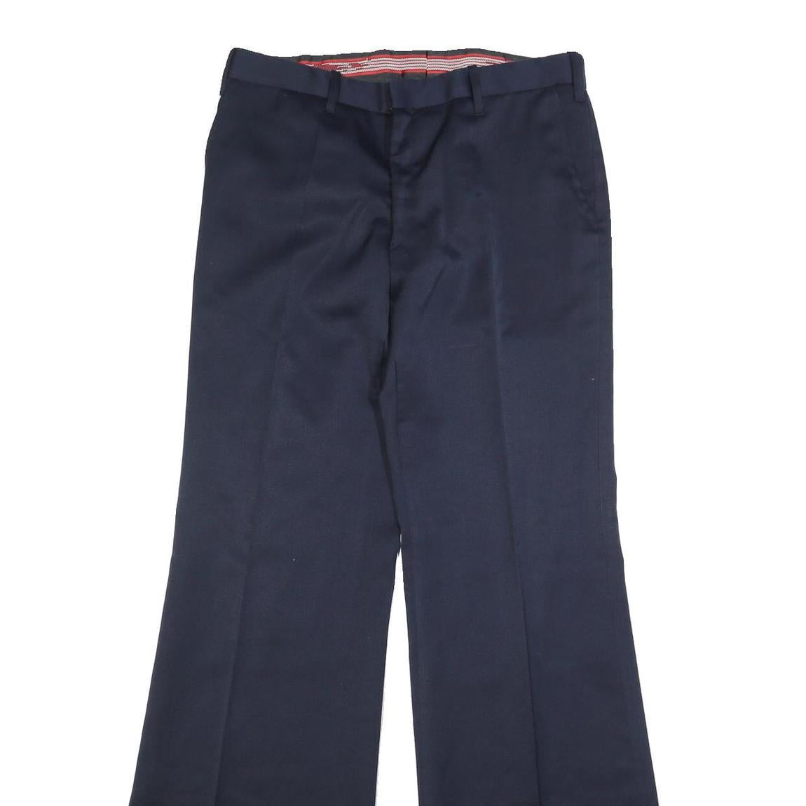 Mens Navy Relaxed Wide-Leg Trousers W32 L35 Formal Classic Zip Pockets