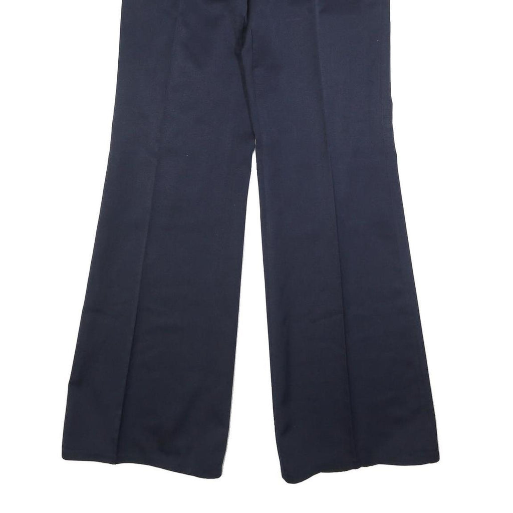 Mens Navy Relaxed Wide-Leg Trousers W32 L35 Formal Classic Zip Pockets
