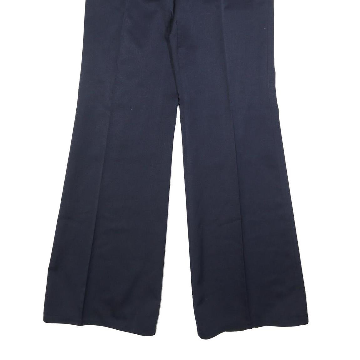 Mens Navy Relaxed Wide-Leg Trousers W32 L35 Formal Classic Zip Pockets