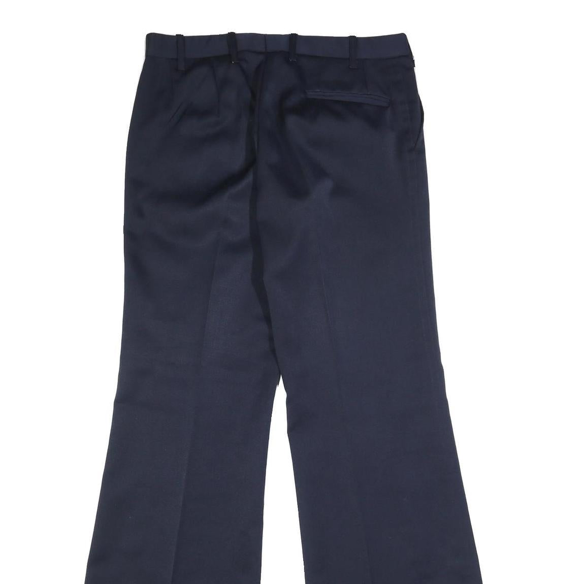 Mens Navy Relaxed Wide-Leg Trousers W32 L35 Formal Classic Zip Pockets