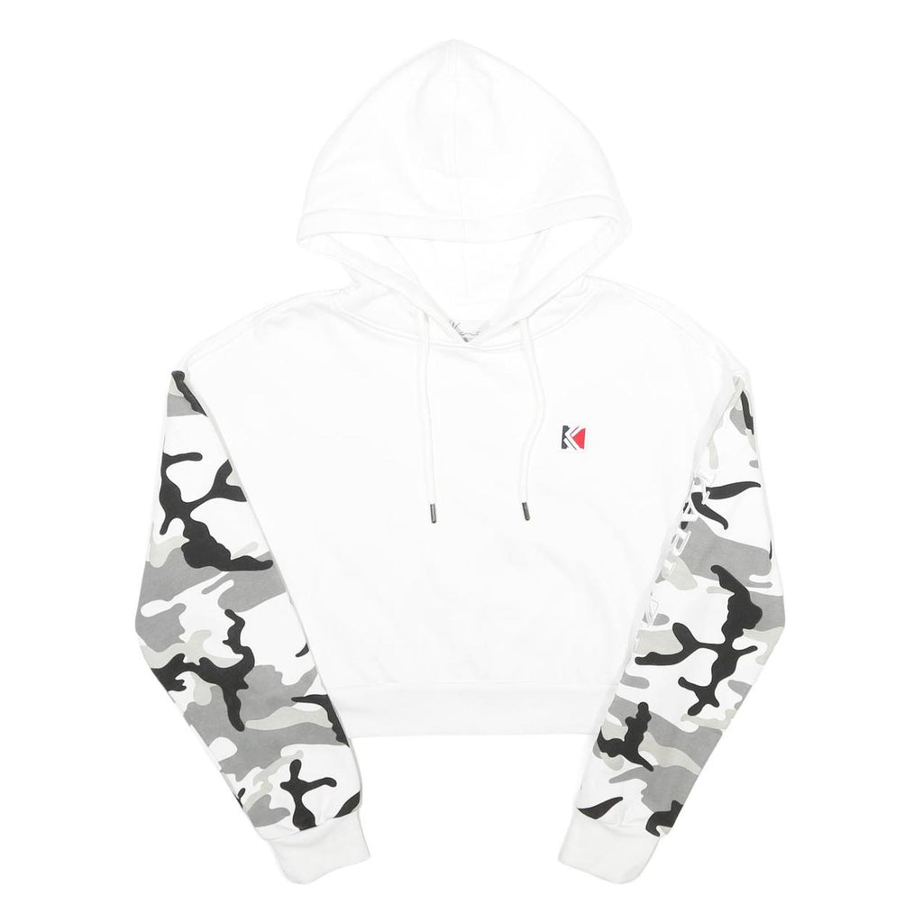 KARL KANI Womens White & Grey Camo Hoodie S Cropped Cotton Blend