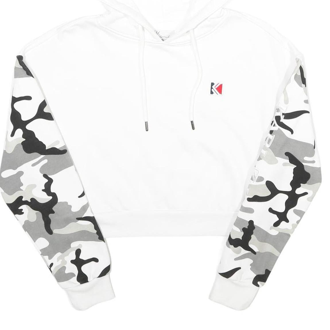 KARL KANI Womens White & Grey Camo Hoodie S Cropped Cotton Blend