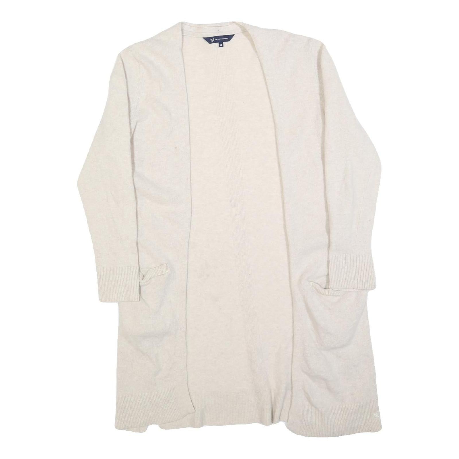 CREW CLOTHING Womens Cream Open Front Plain Crew Neck Wool Blend Jumper M