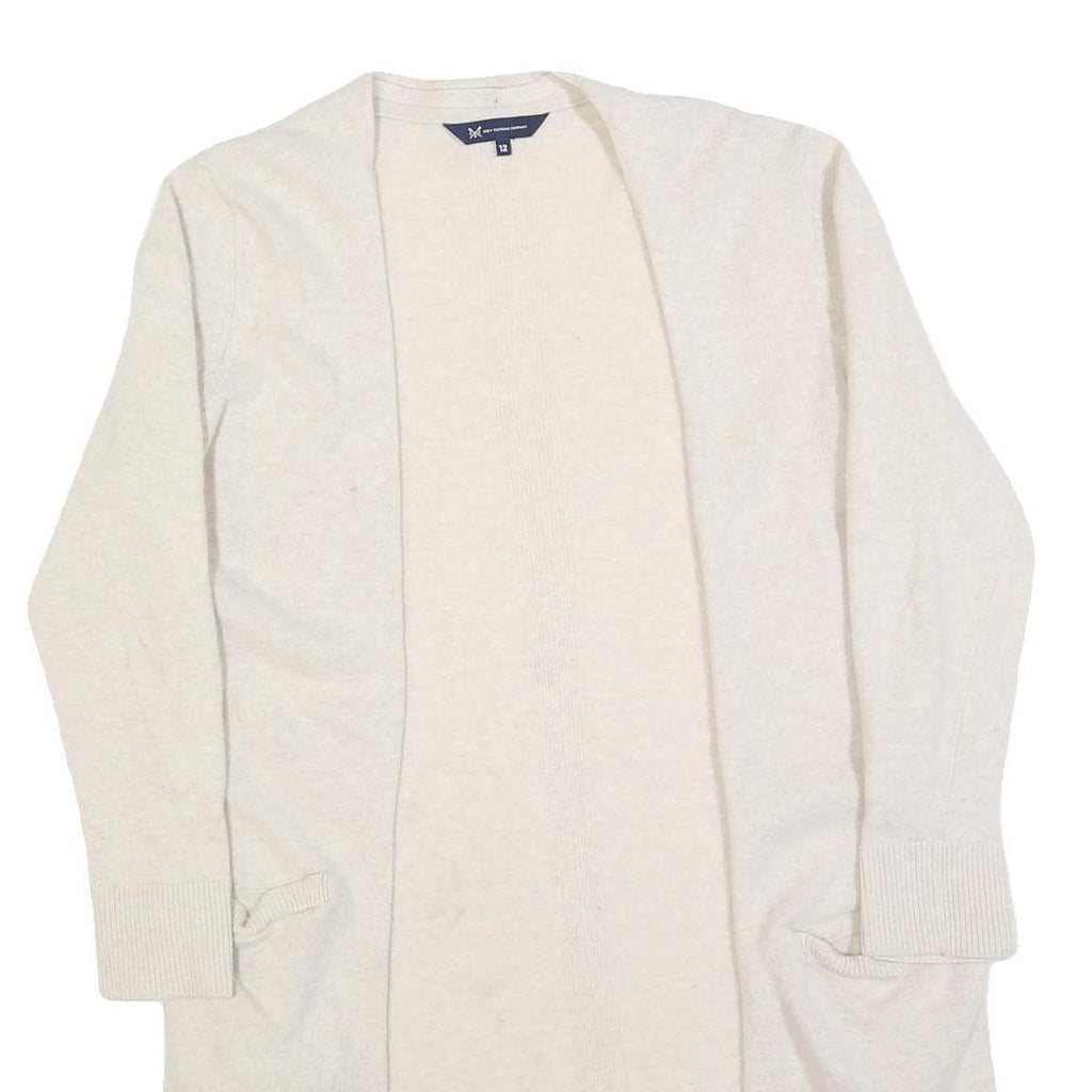 CREW CLOTHING Womens Cream Open Front Plain Crew Neck Wool Blend Jumper M
