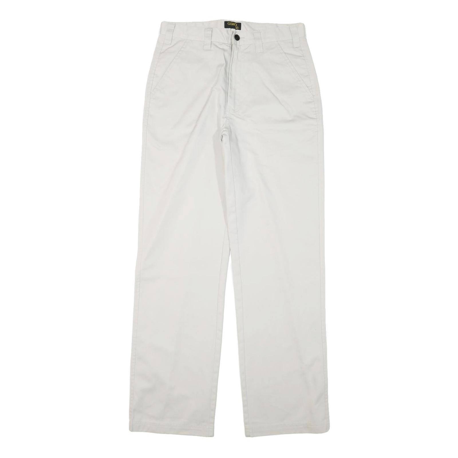 GSWD Mens Cotton Blend White Regular Straight Trousers W30 L32 Classic Zip