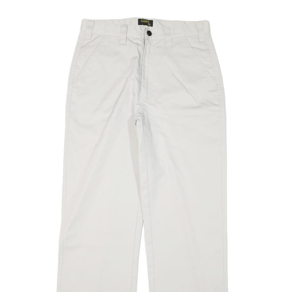 GSWD Mens Cotton Blend White Regular Straight Trousers W30 L32 Classic Zip