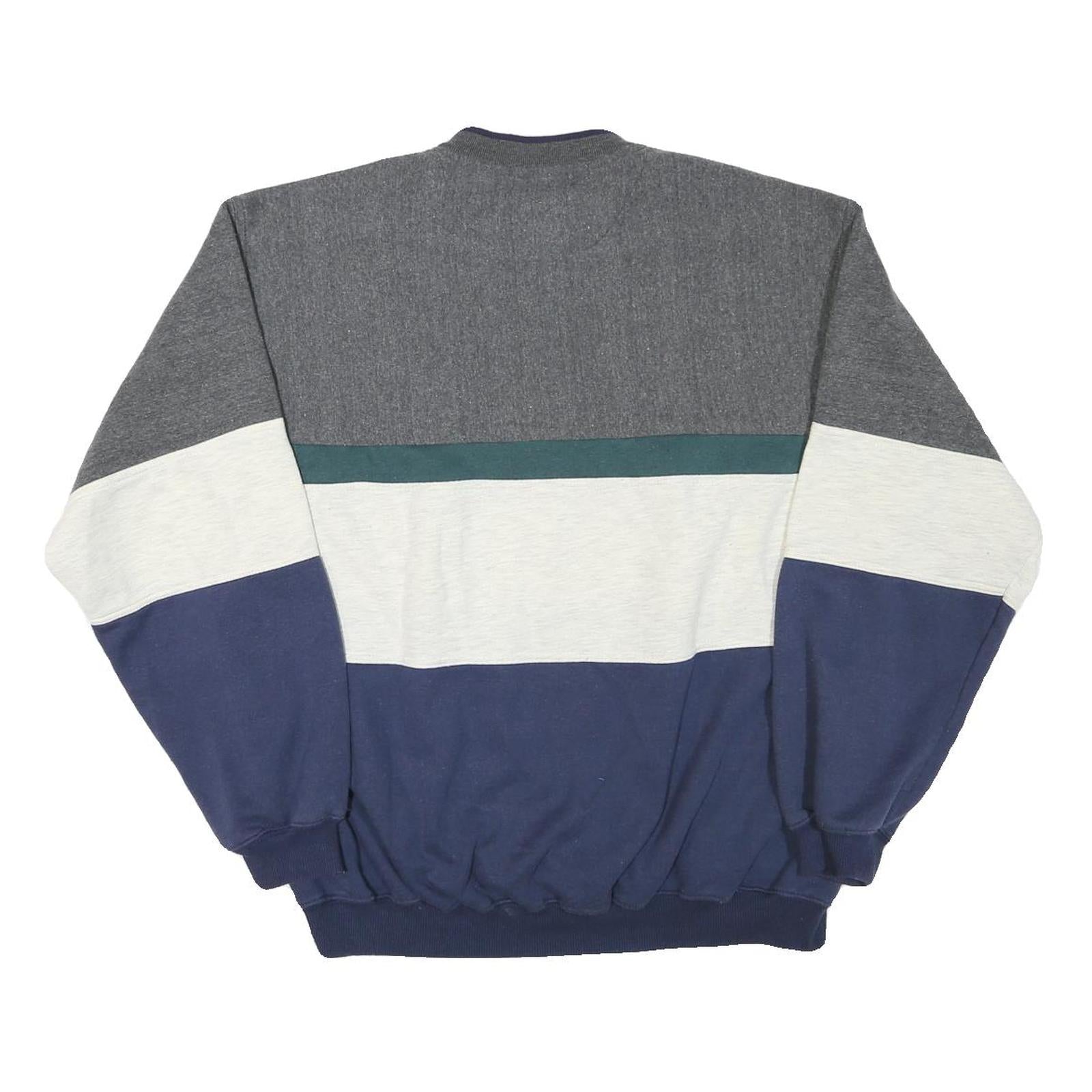 M.E SPORT Mens Grey Blue Crew Neck Sweatshirt Cotton Blend M Colour Block Casual