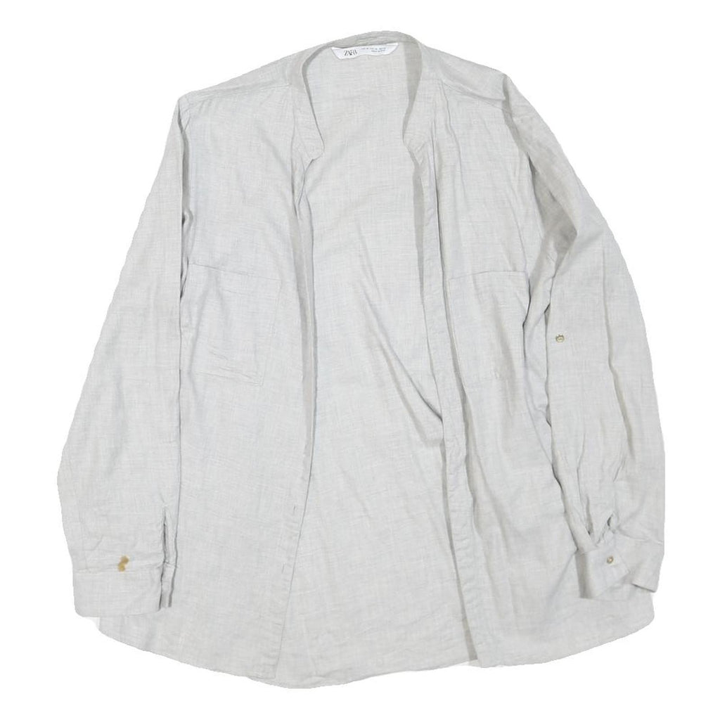 ZARA Womens White Shirt Long Sleeve Collared Plain M Cotton Blend Casual