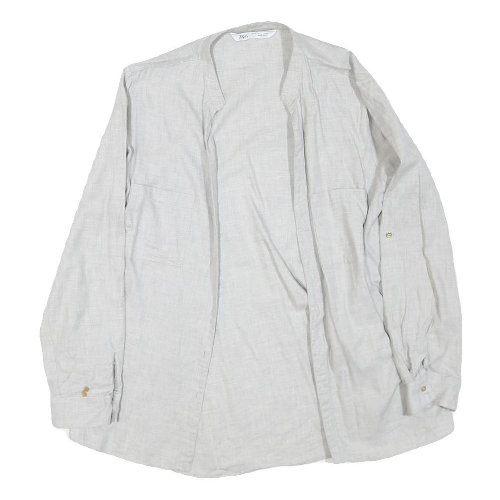 ZARA Womens White Shirt Long Sleeve Collared Plain M Cotton Blend Casual