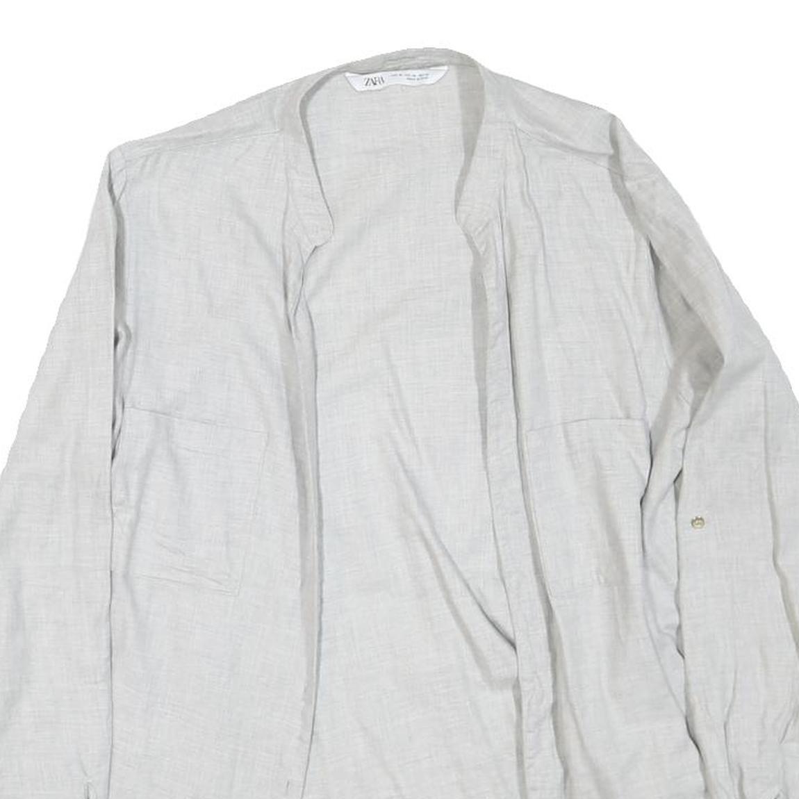 ZARA Womens White Shirt Long Sleeve Collared Plain M Cotton Blend Casual