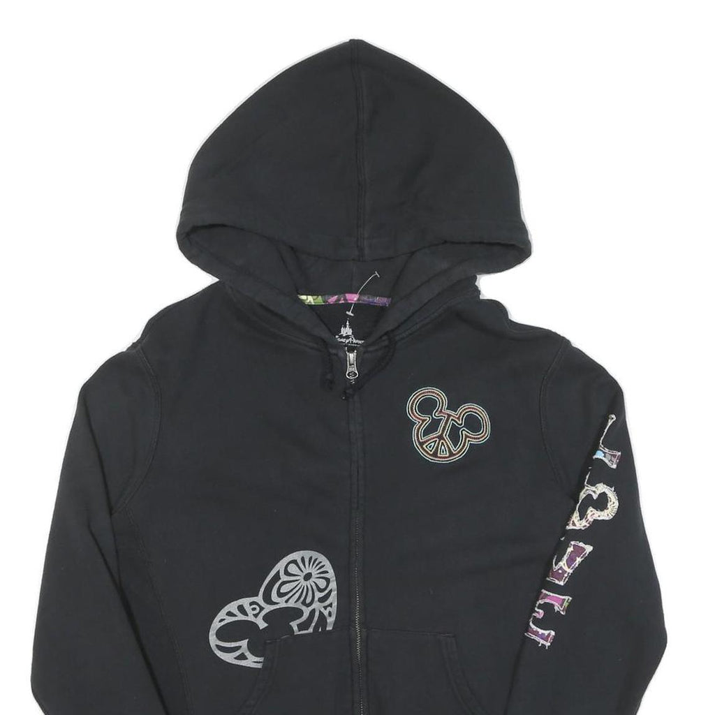 DISNEY Womens Black Cotton Zip Hoodie M Mickey Mouse Print Casual