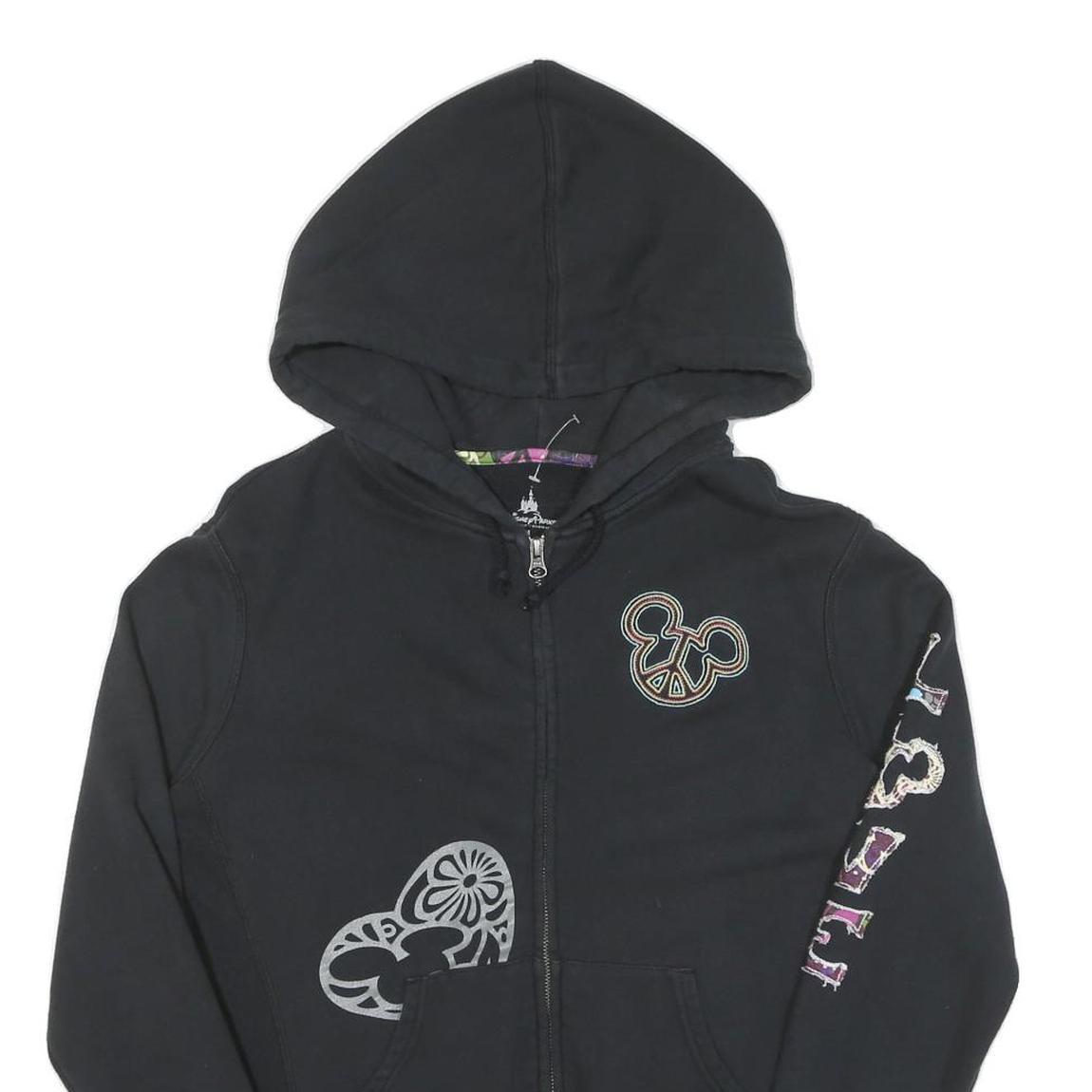 DISNEY Womens Black Cotton Zip Hoodie M Mickey Mouse Print Casual