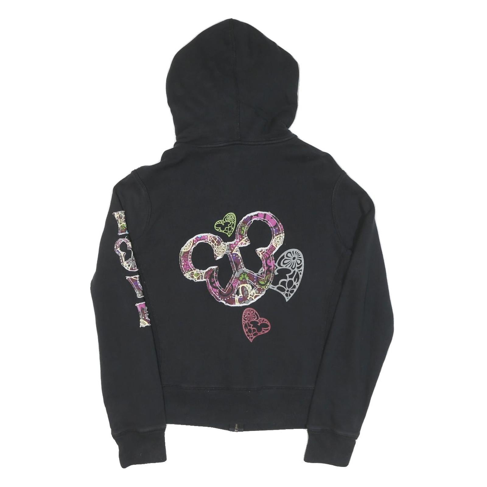 DISNEY Womens Black Cotton Zip Hoodie M Mickey Mouse Print Casual