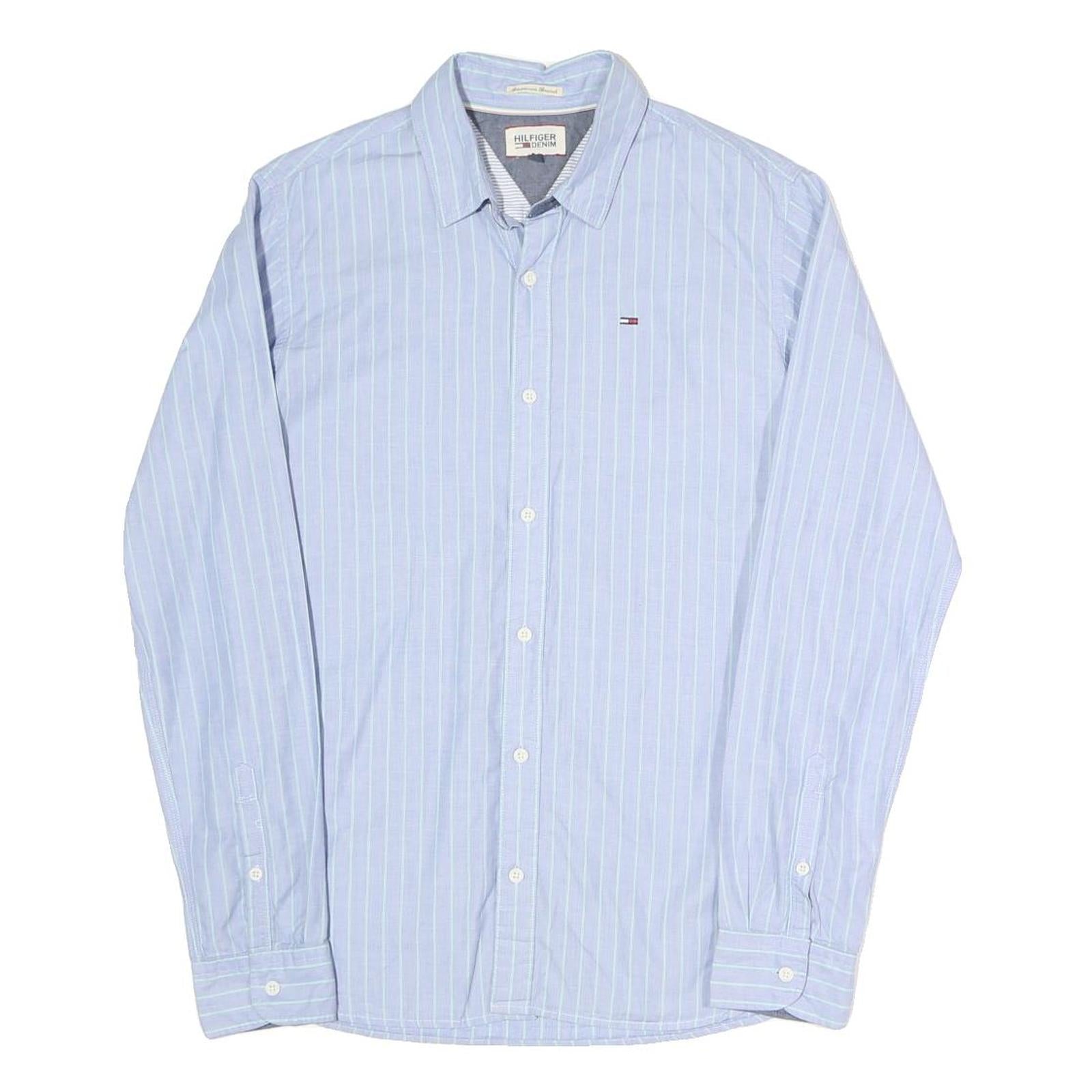 HILFIGER DENIM Mens Blue & White Striped Shirt S Casual Cotton Blend Long Sleeve