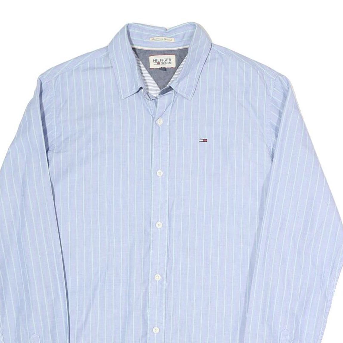 HILFIGER DENIM Mens Blue & White Striped Shirt S Casual Cotton Blend Long Sleeve
