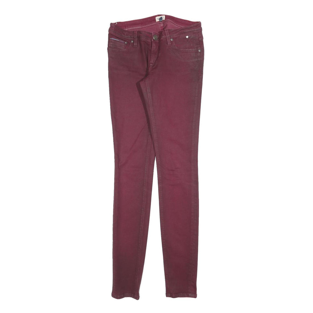 TOMMY HILFIGER Womens Cotton Blend Burgundy Slim Skinny Trousers W27 L34 Stylish