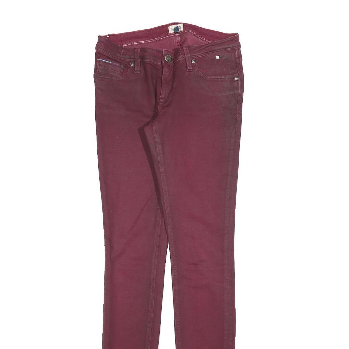 TOMMY HILFIGER Womens Cotton Blend Burgundy Slim Skinny Trousers W27 L34 Stylish