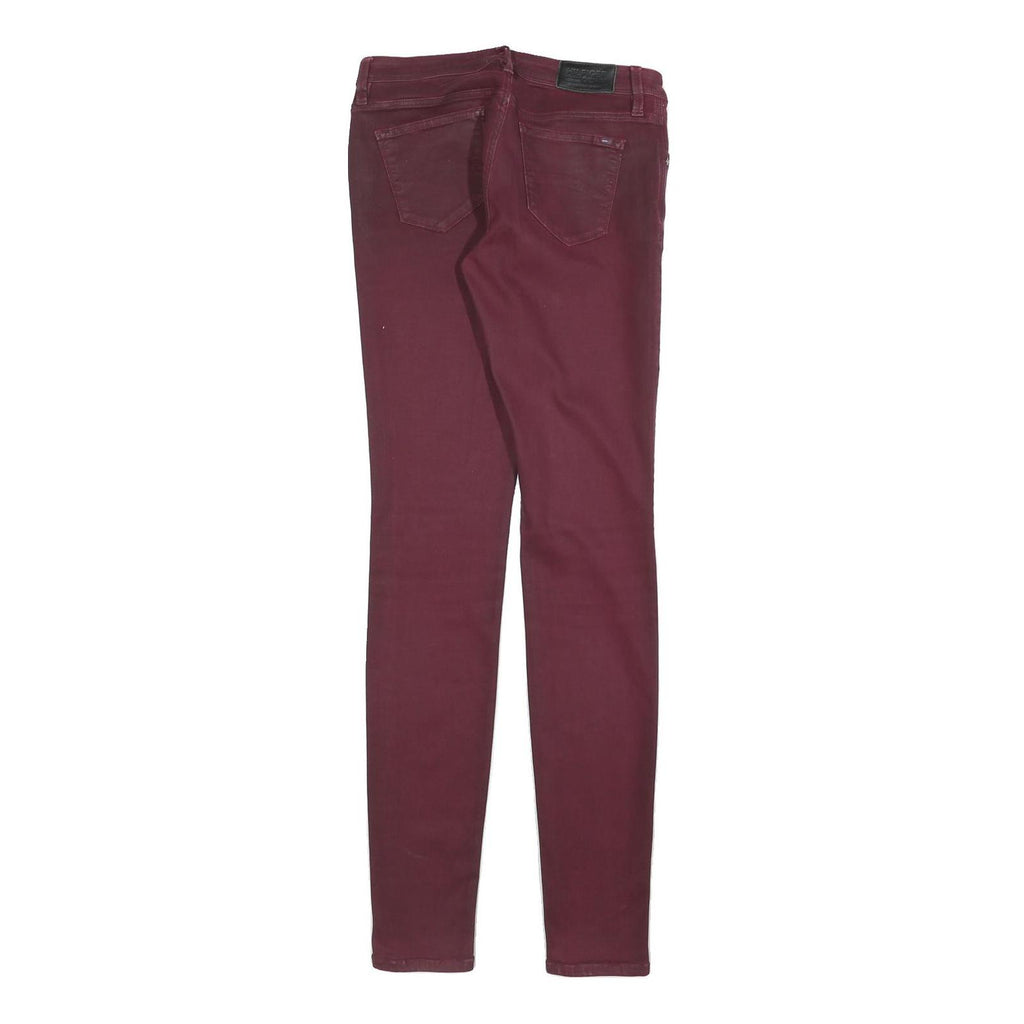 TOMMY HILFIGER Womens Cotton Blend Burgundy Slim Skinny Trousers W27 L34 Stylish