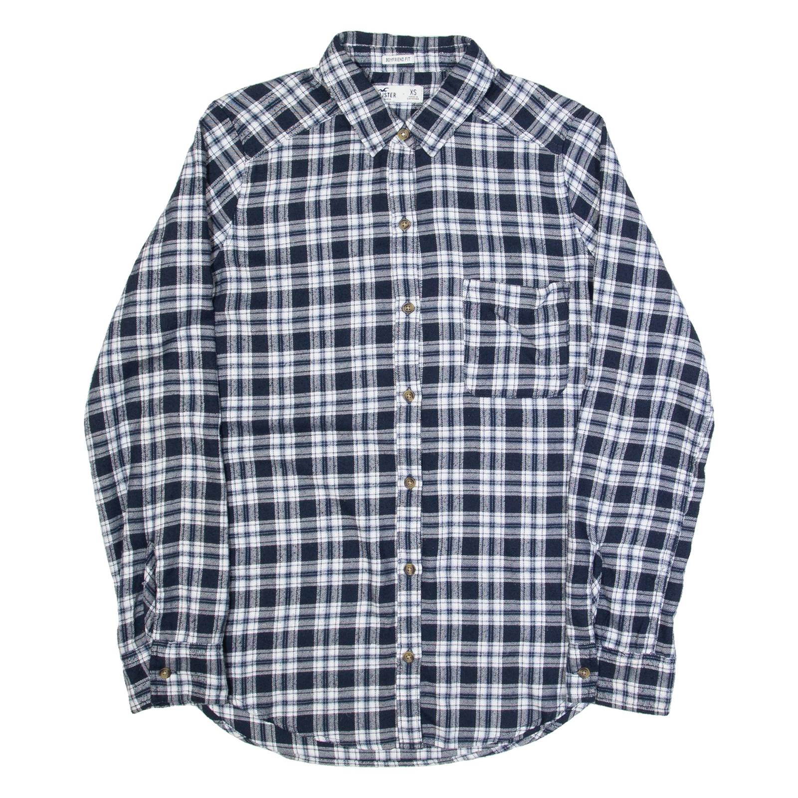 HOLLISTER Boyfriend Fit Womens Shirt Blue Check Long Sleeve XS