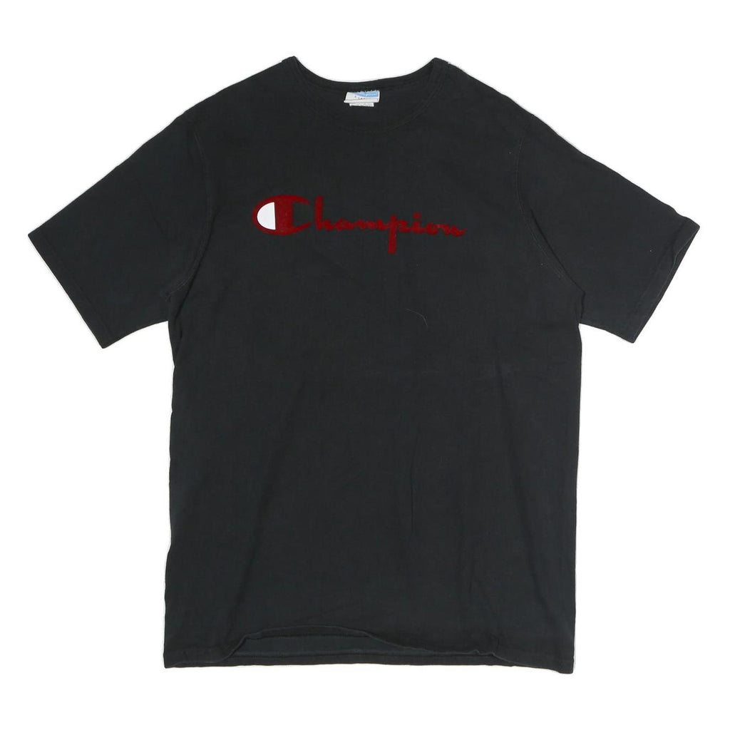 CHAMPION Mens Black T-Shirt XL Short Sleeve Crew Neck Cotton Logo Casual