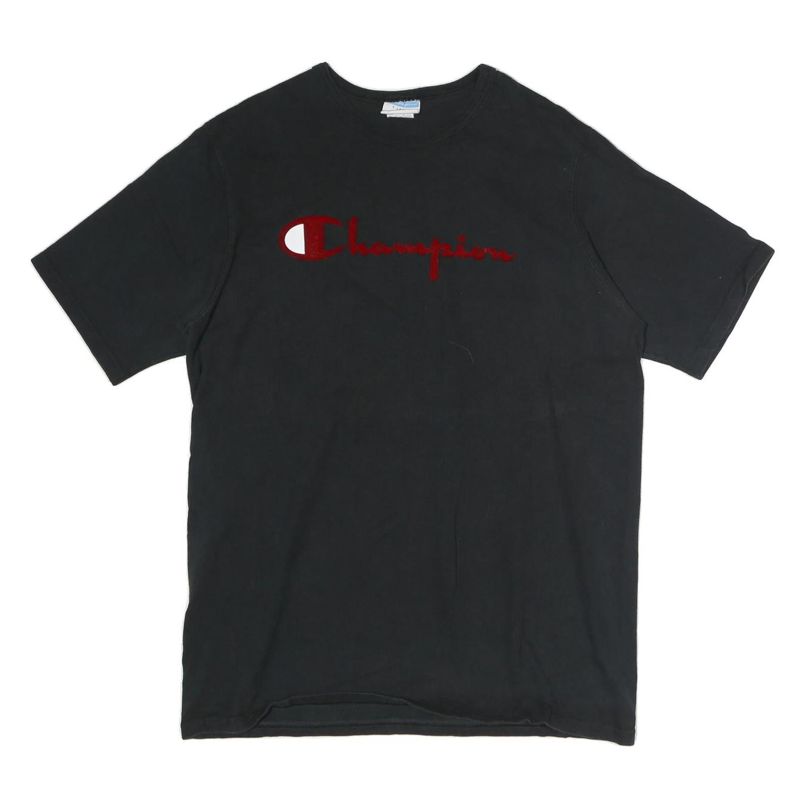 CHAMPION Mens Black T-Shirt XL Short Sleeve Crew Neck Cotton Logo Casual