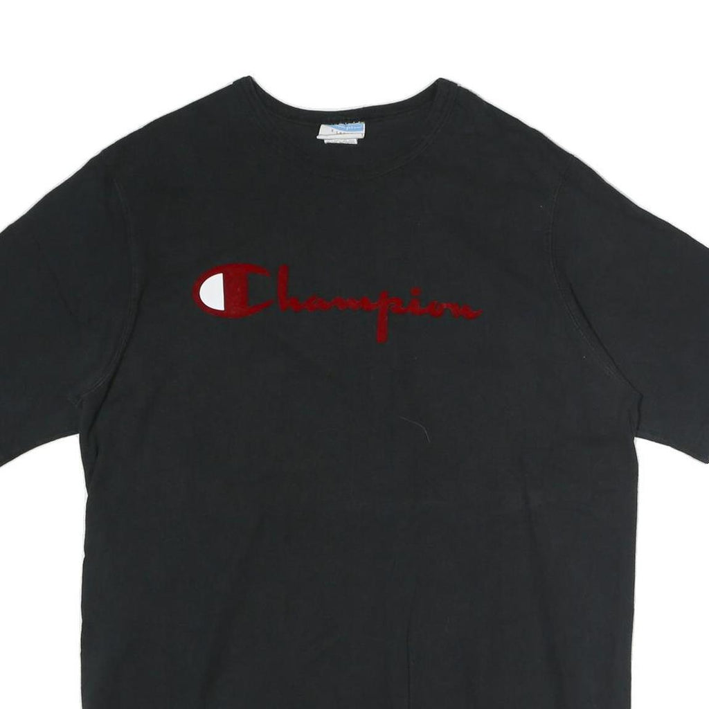 CHAMPION Mens Black T-Shirt XL Short Sleeve Crew Neck Cotton Logo Casual
