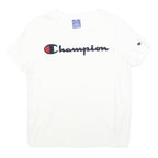 CHAMPION Womens White Short Sleeve Crew Neck Logo Script XS Cotton Blend T-Shirt