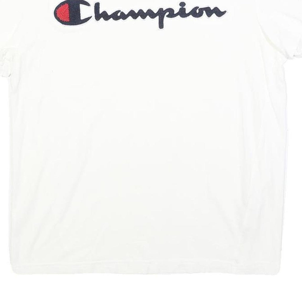 CHAMPION Womens White Short Sleeve Crew Neck Logo Script XS Cotton Blend T-Shirt