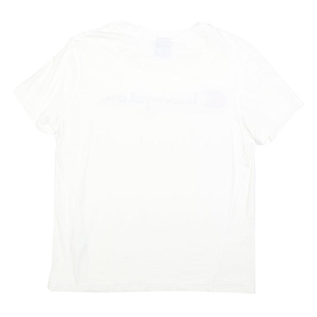 CHAMPION Womens White Short Sleeve Crew Neck Logo Script XS Cotton Blend T-Shirt