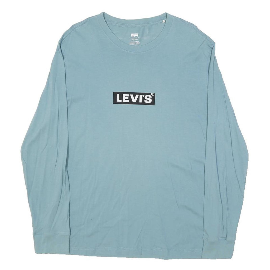 LEVI'S Mens Blue Long Sleeve Crew Neck Graphic T-Shirt M Cotton Blend Casual