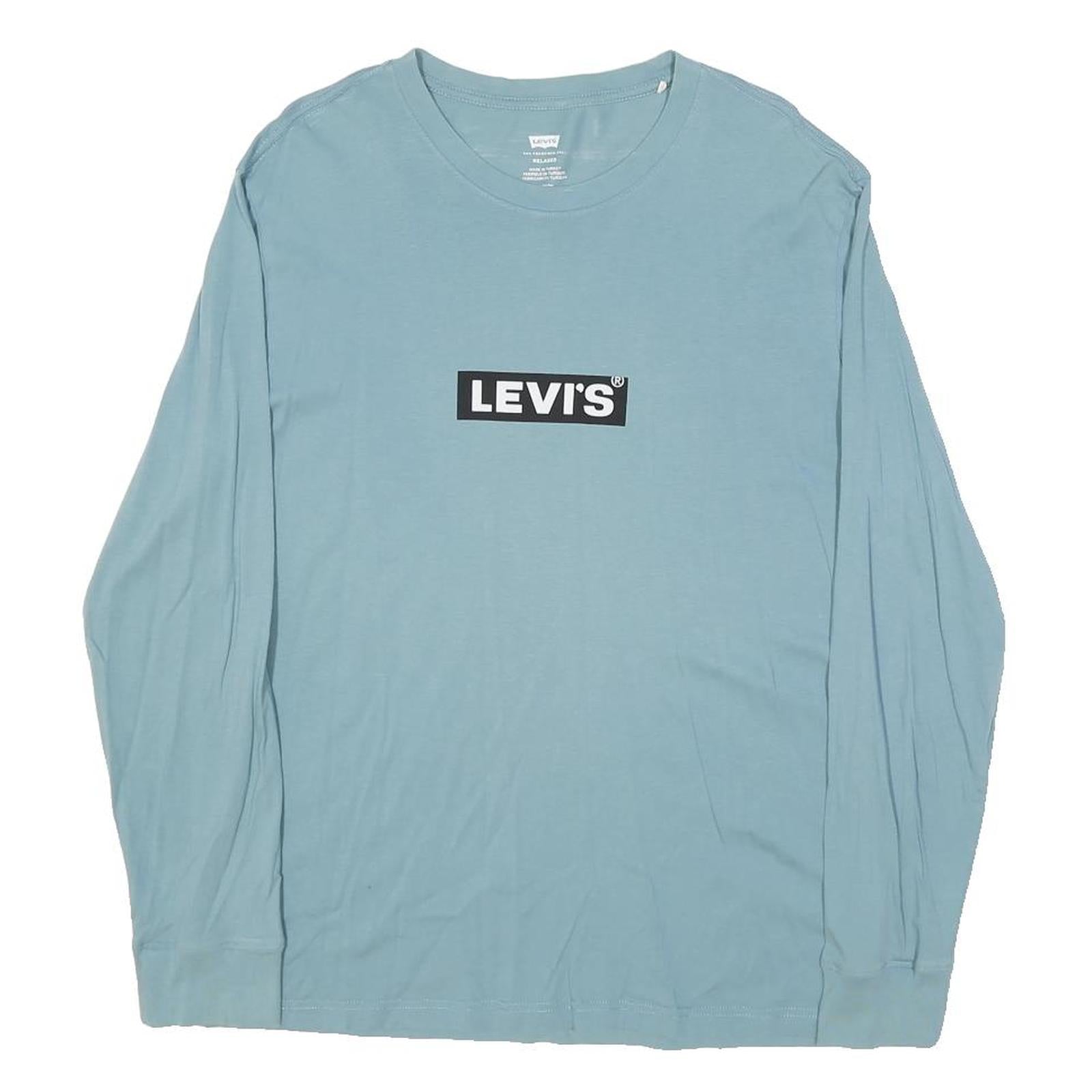 LEVI'S Mens Blue Long Sleeve Crew Neck Graphic T-Shirt M Cotton Blend Casual