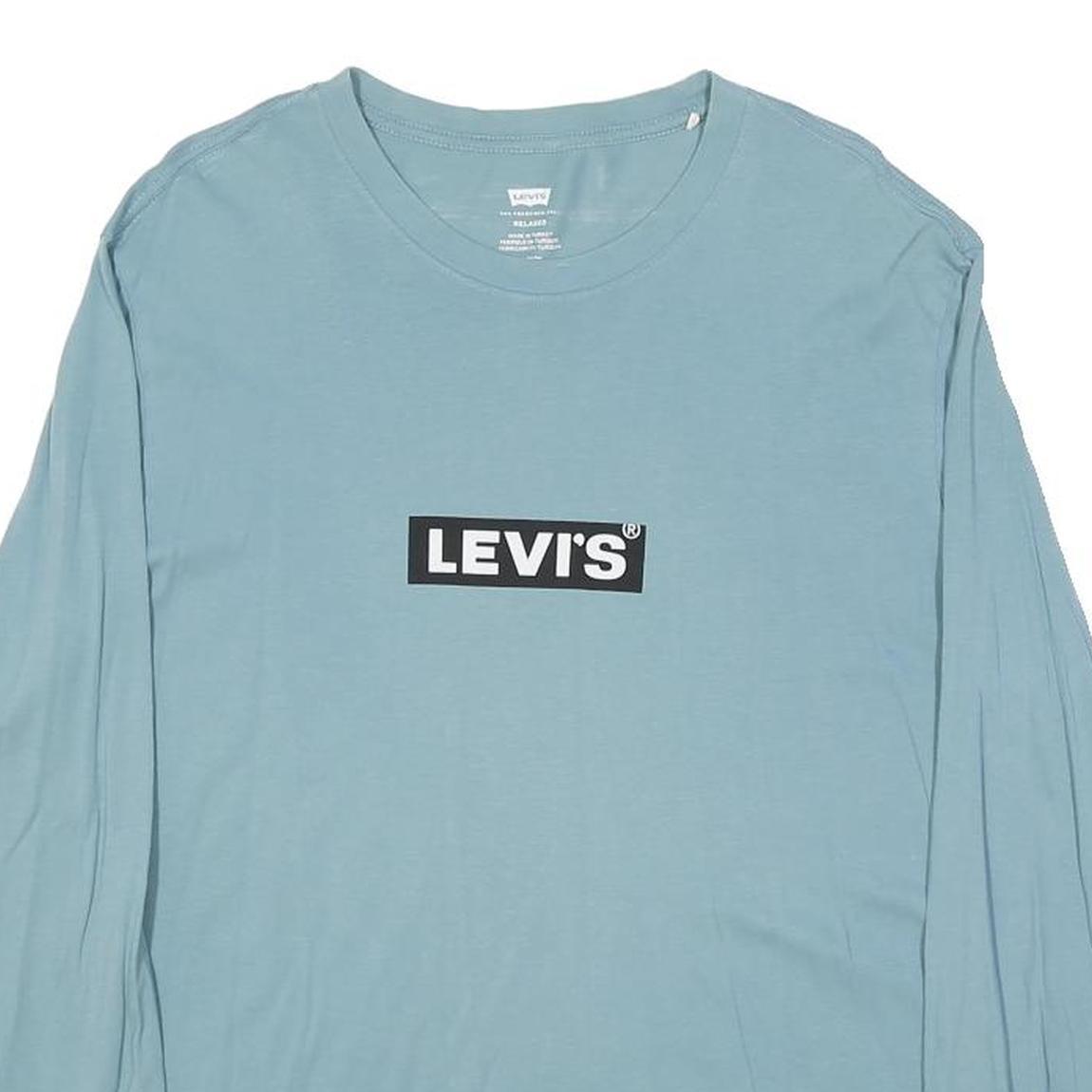 LEVI'S Mens Blue Long Sleeve Crew Neck Graphic T-Shirt M Cotton Blend Casual