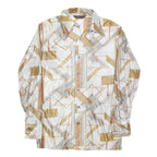 CAREER CLUB Mens White & Gold Geometric Pattern Shirt S Polyester Long Sleeve