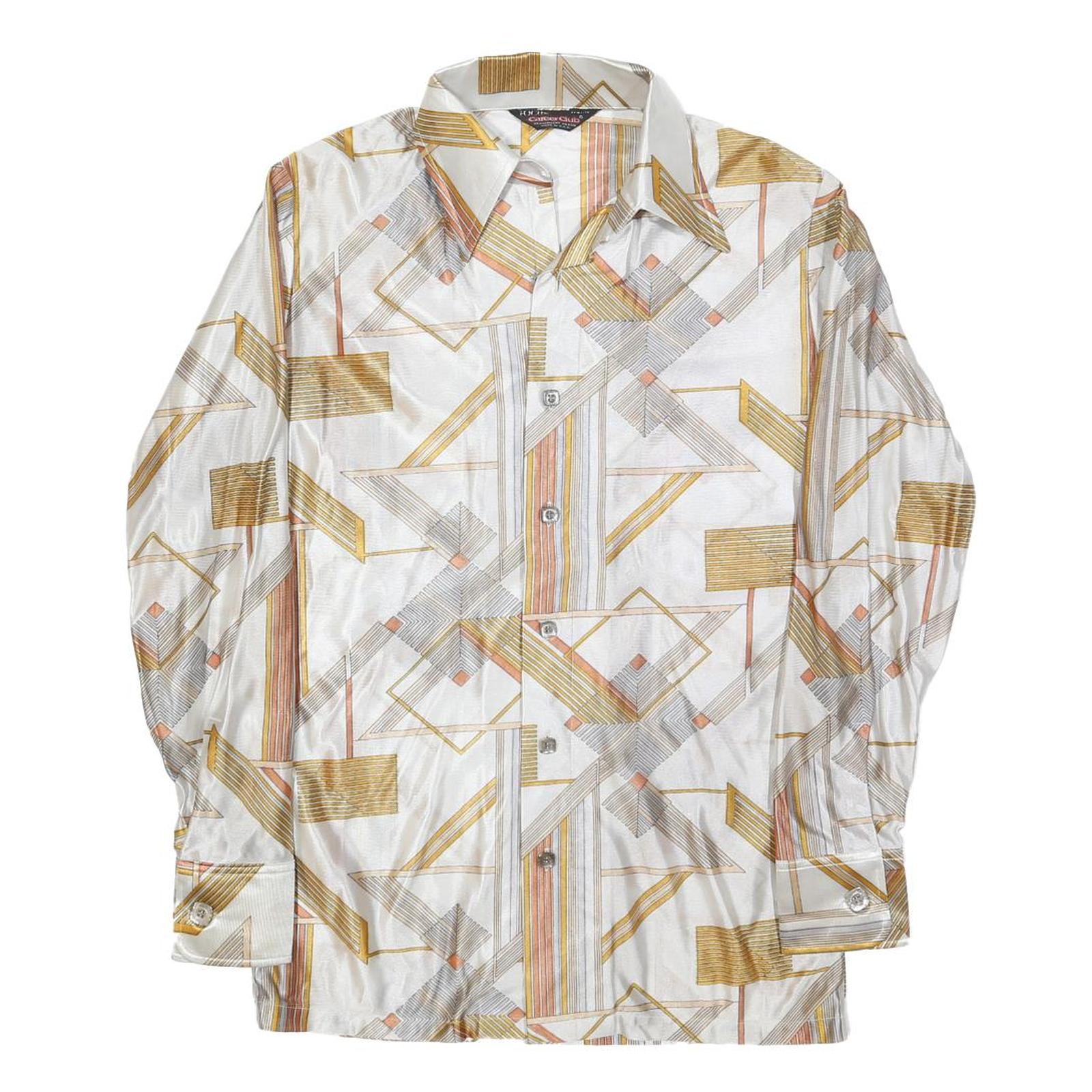 CAREER CLUB Mens White & Gold Geometric Pattern Shirt S Polyester Long Sleeve