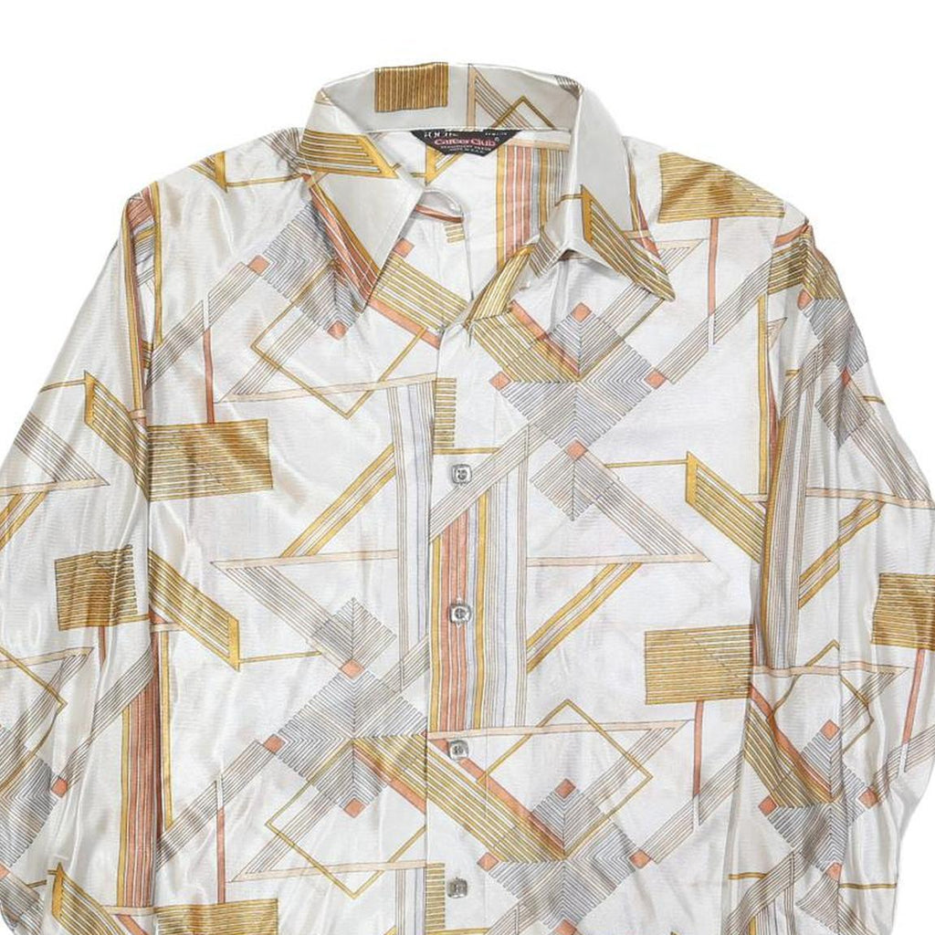 CAREER CLUB Mens White & Gold Geometric Pattern Shirt S Polyester Long Sleeve