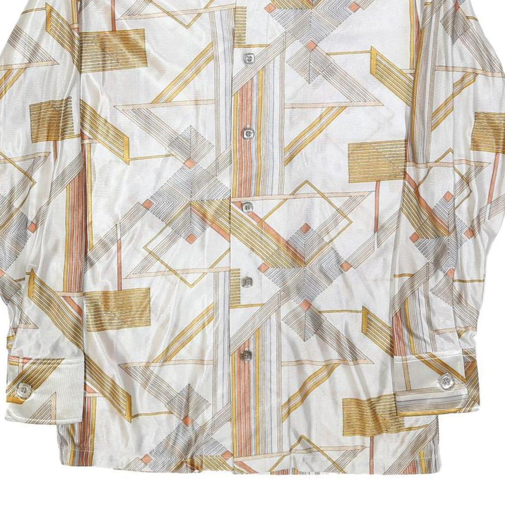 CAREER CLUB Mens White & Gold Geometric Pattern Shirt S Polyester Long Sleeve