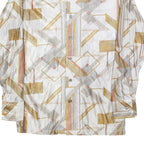 CAREER CLUB Mens White & Gold Geometric Pattern Shirt S Polyester Long Sleeve