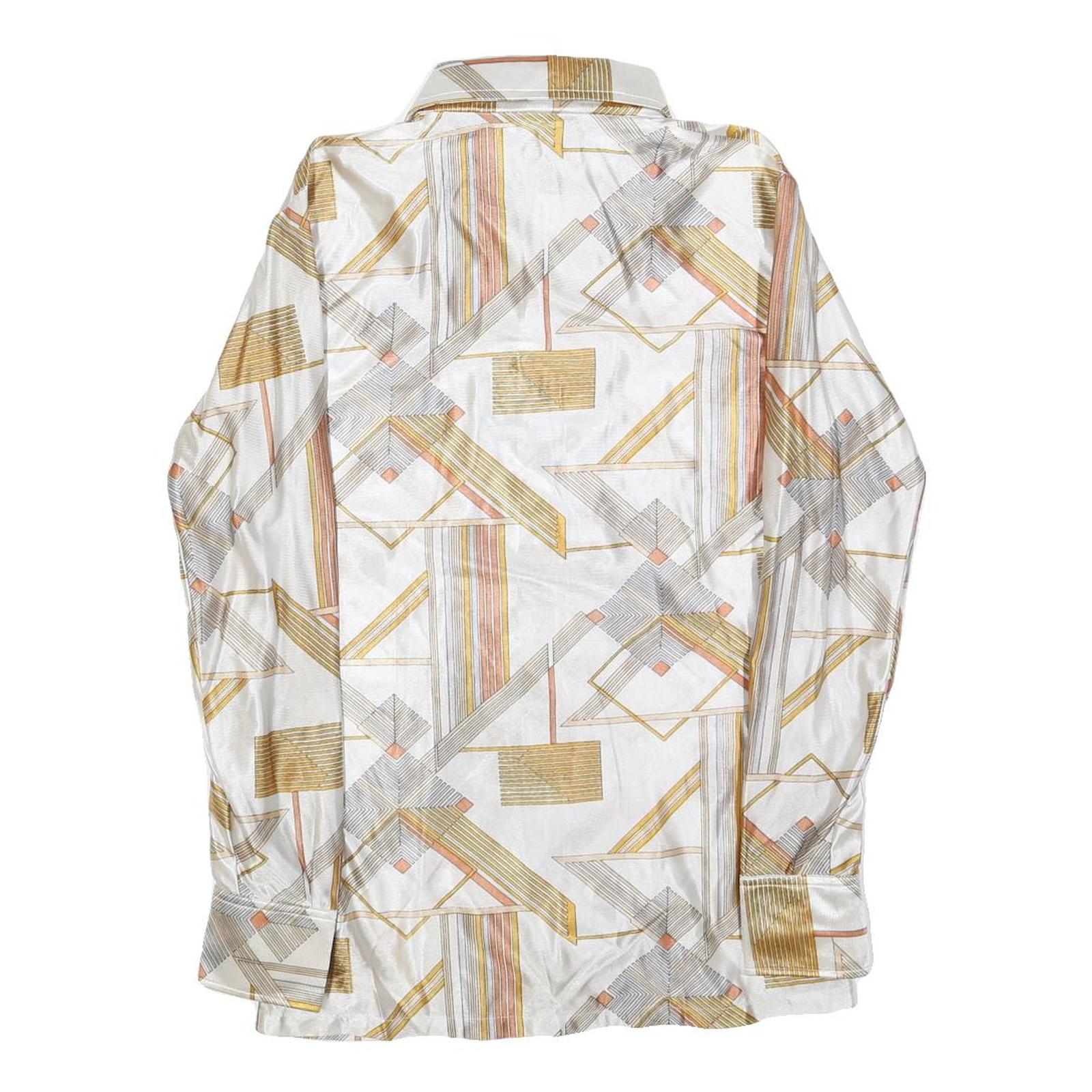 CAREER CLUB Mens White & Gold Geometric Pattern Shirt S Polyester Long Sleeve