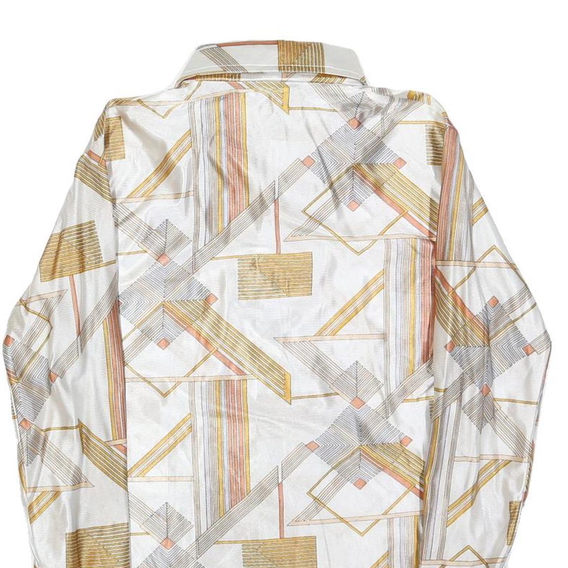 CAREER CLUB Mens White & Gold Geometric Pattern Shirt S Polyester Long Sleeve