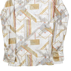 CAREER CLUB Mens White & Gold Geometric Pattern Shirt S Polyester Long Sleeve