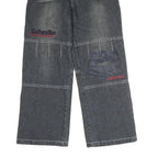 COCKY Mens Regular Fit Black Denim Jeans W26 L24 Embroidered Patchwork Zip