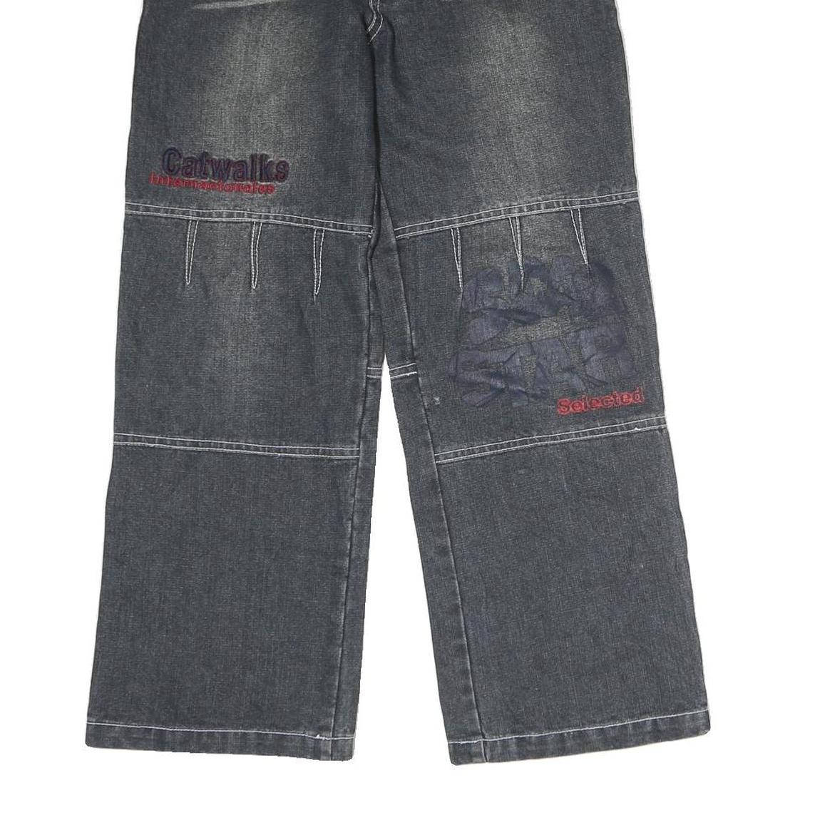 COCKY Mens Regular Fit Black Denim Jeans W26 L24 Embroidered Patchwork Zip