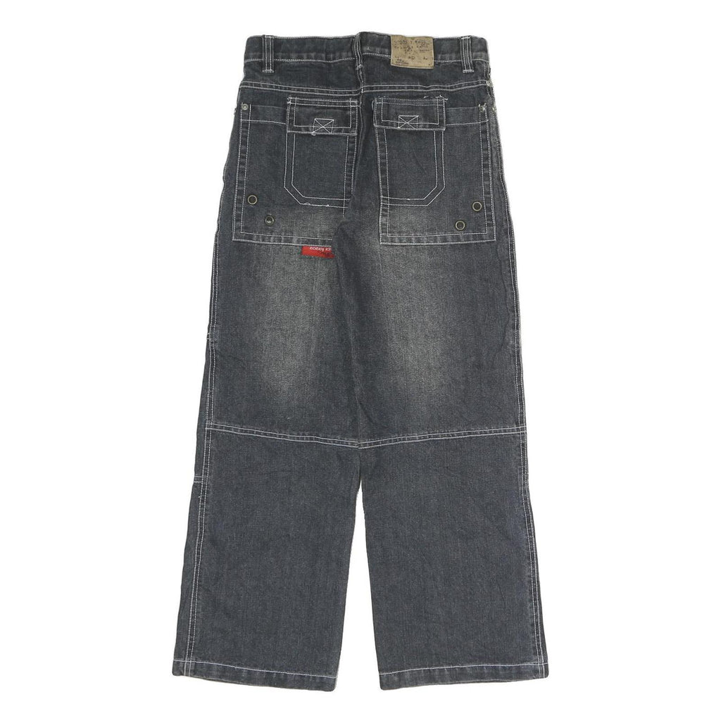 COCKY Mens Regular Fit Black Denim Jeans W26 L24 Embroidered Patchwork Zip