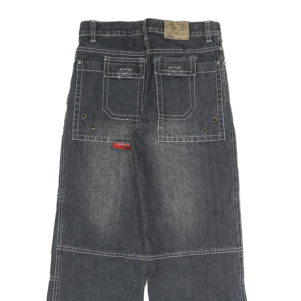 COCKY Mens Regular Fit Black Denim Jeans W26 L24 Embroidered Patchwork Zip