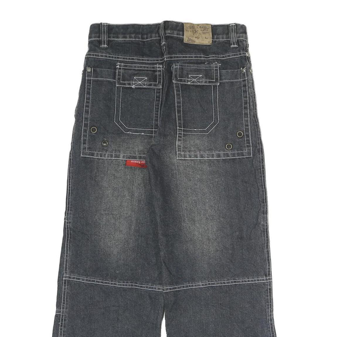 COCKY Mens Regular Fit Black Denim Jeans W26 L24 Embroidered Patchwork Zip