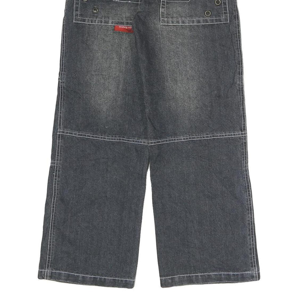 COCKY Mens Regular Fit Black Denim Jeans W26 L24 Embroidered Patchwork Zip