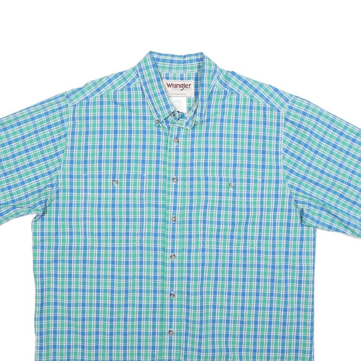 WRANGLER Mens Blue Green Check Shirt XL Button Short Sleeve Casual Cotton