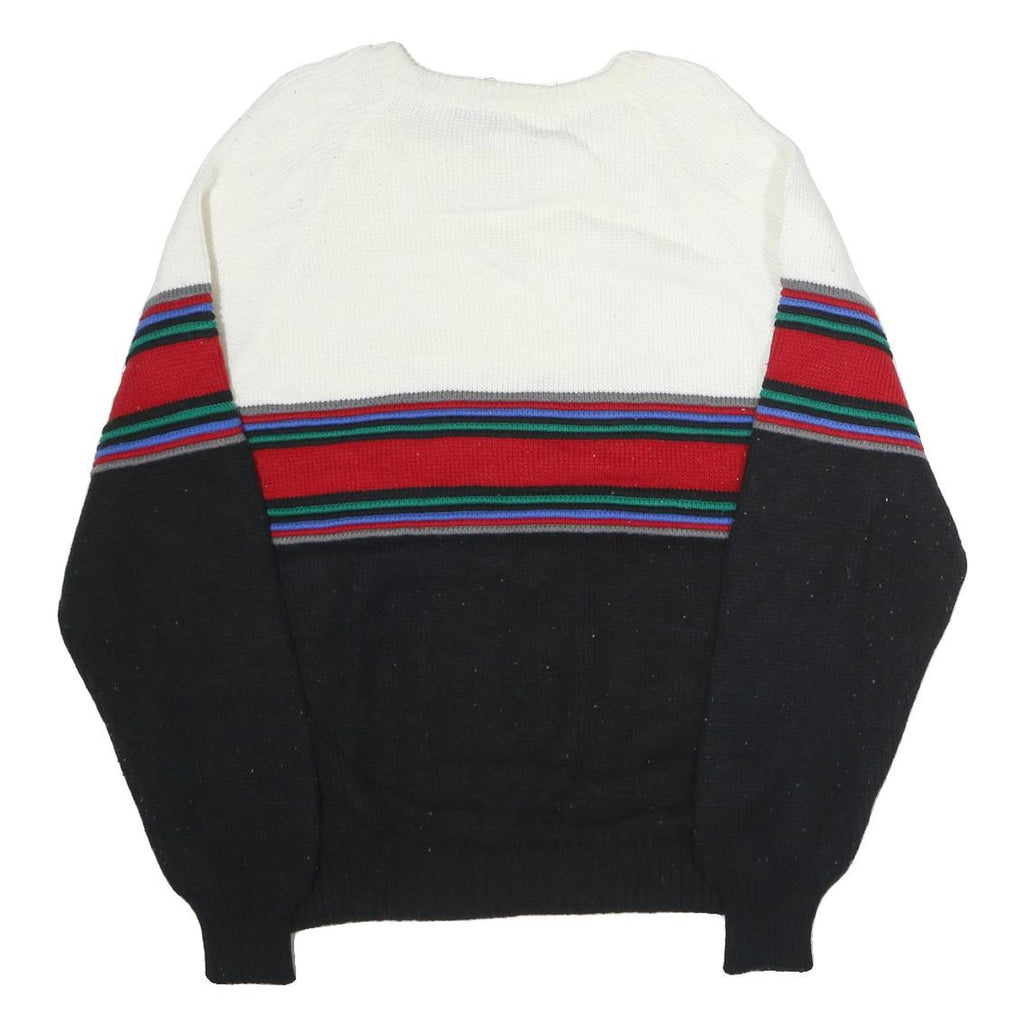 VAN COURT Womens White Black Red Striped Jumper Crew Neck Basic Knit XL Wool